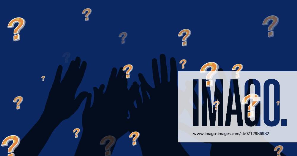 Image of question marks over hands on blue background. Global education ...