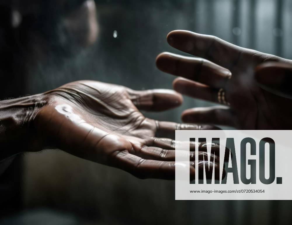Hands in motion towards on a black background.Generative AI, Two hands ...