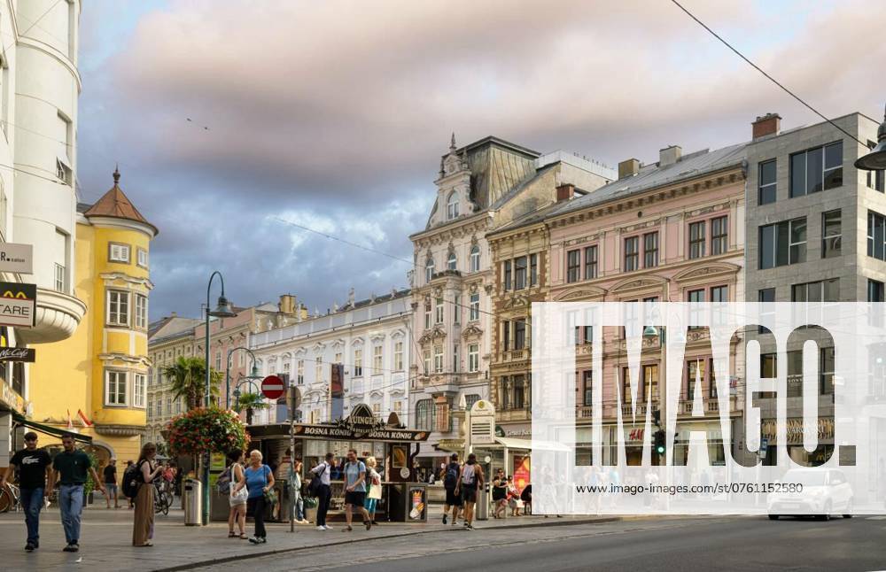 The Landstrasse street in Linz, Austria, Linz, Austria. people walking ...