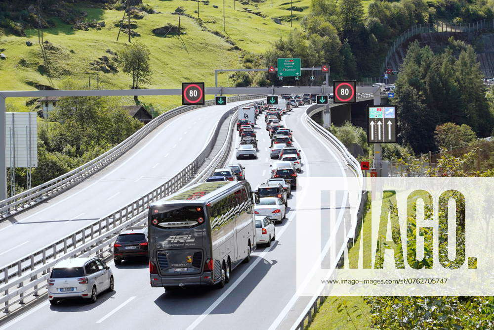 Anton Geisser 15 09 2024 Switzerland Canton Uri, Traffic jam on the ...