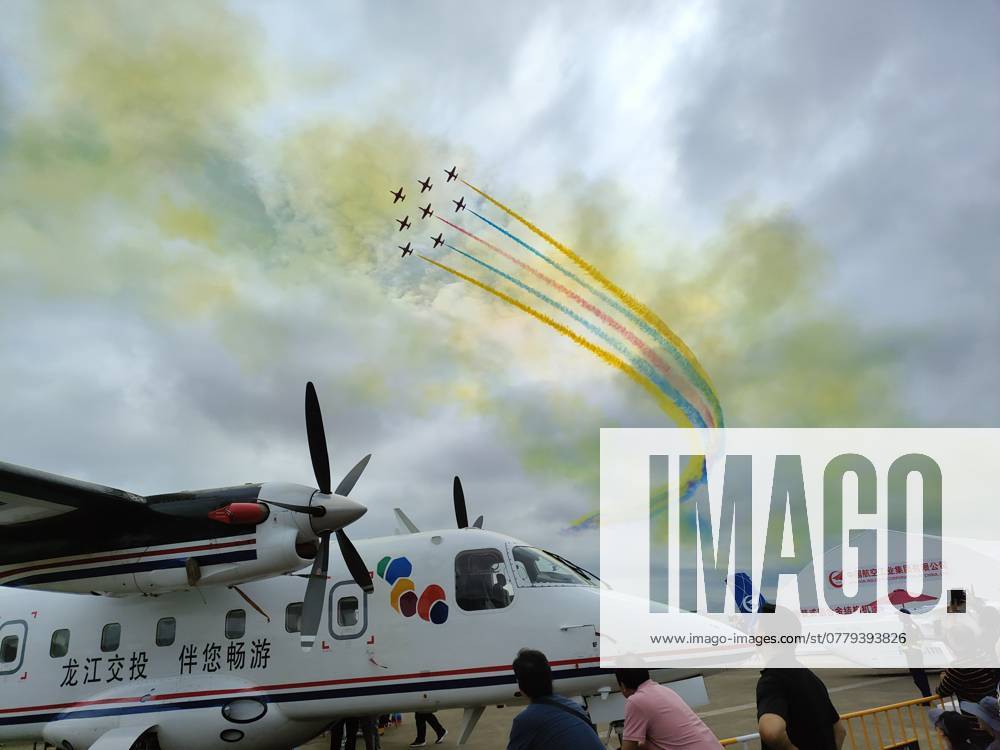 Flight Show at 2024 Zhuhai Air Show ZHUHAI, CHINA - Visitors watch a ...