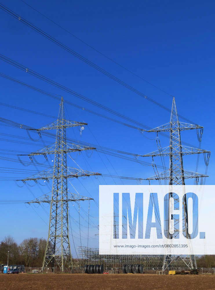 high up High up the power pylons for overhead lines High power pylons ...